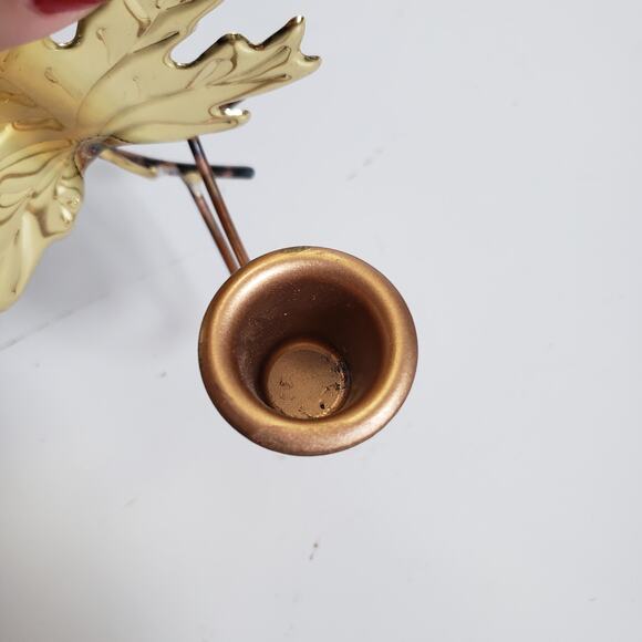 Vintage MCM Gold Metal Candle Holder Wall Scones Leaf Fall Wall Hanging Set Of 2 - Picture 8 of 12